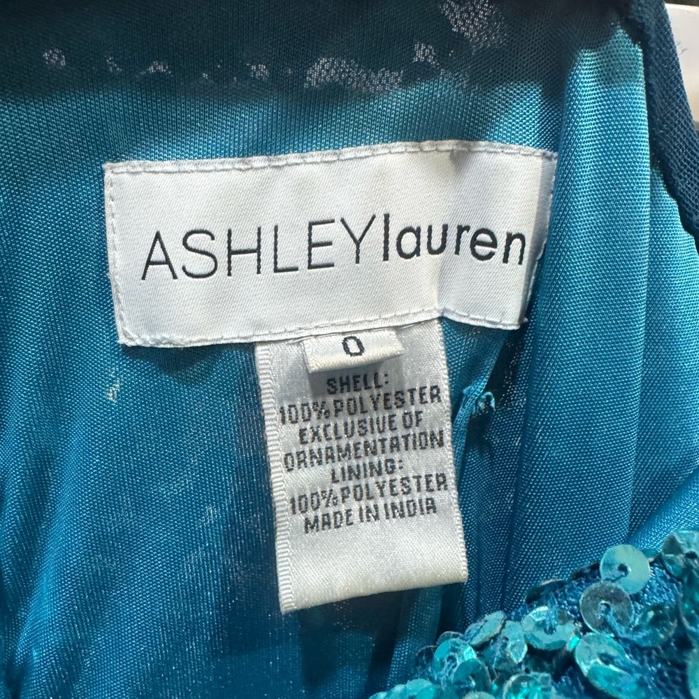 Teal Sequin One-Shoulder Gown - Picture 4 of 5